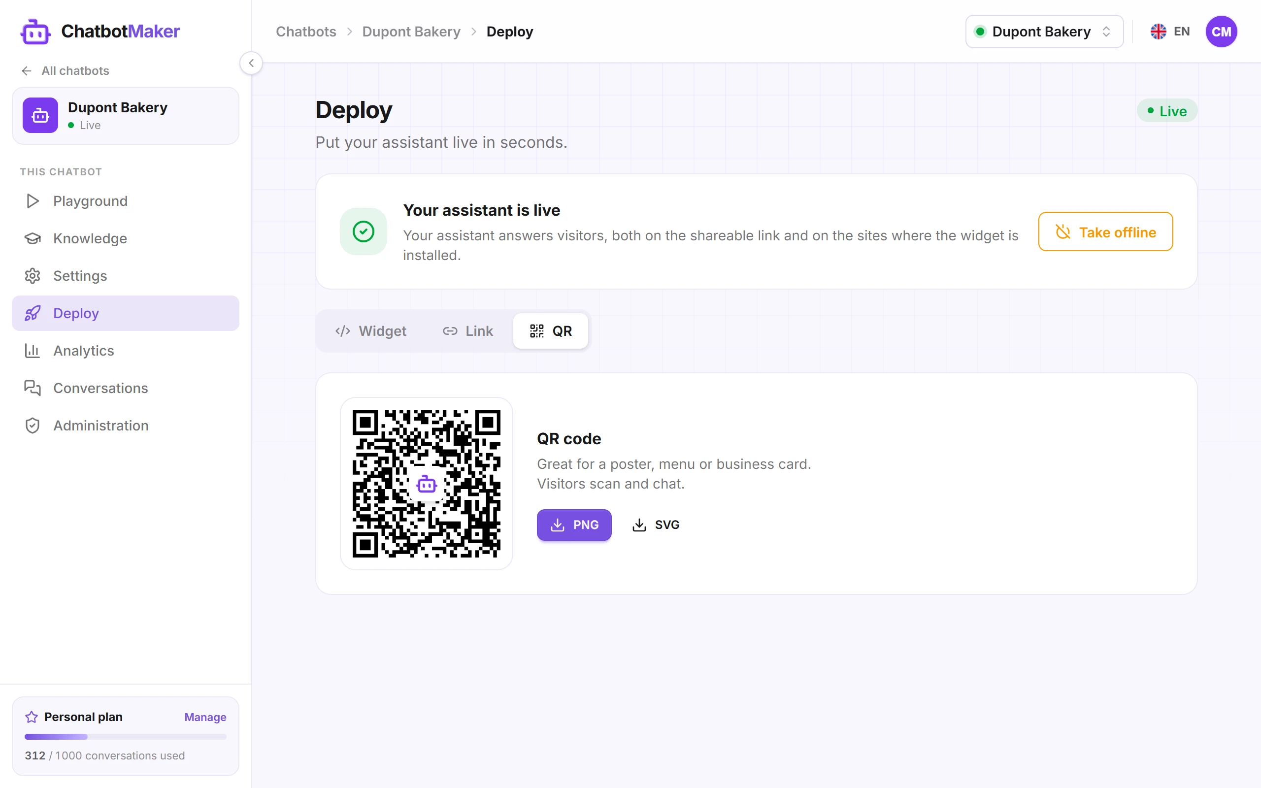 The QR code, to download as PNG or SVG