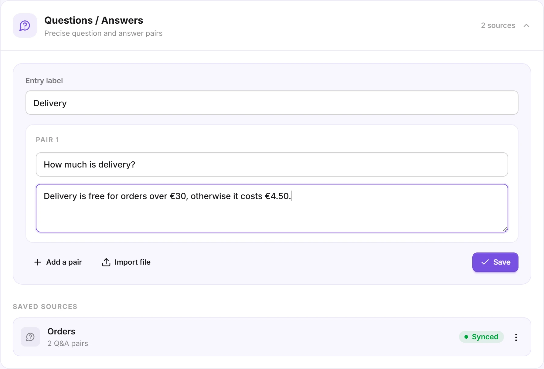 A question / answer pair being typed