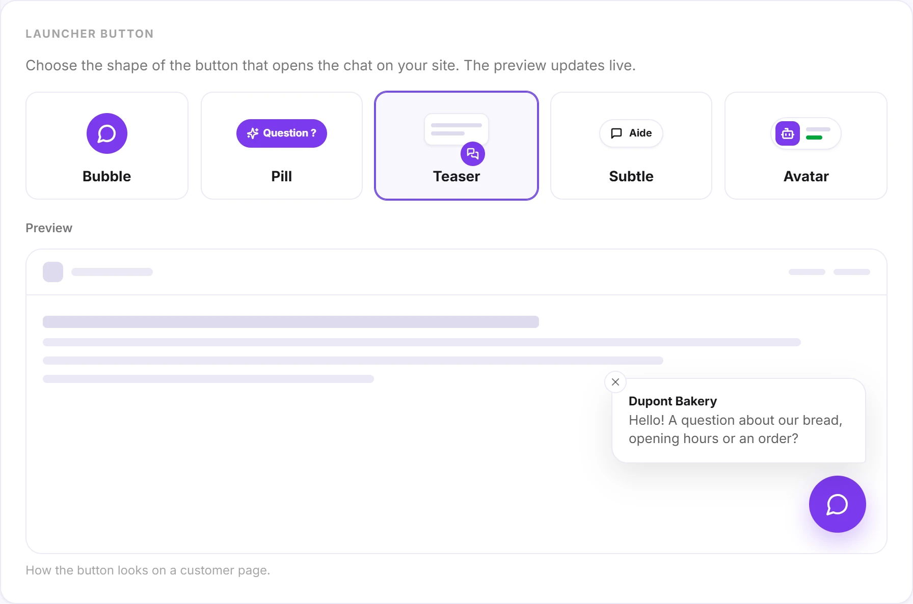 The Launcher button card with the teaser preview