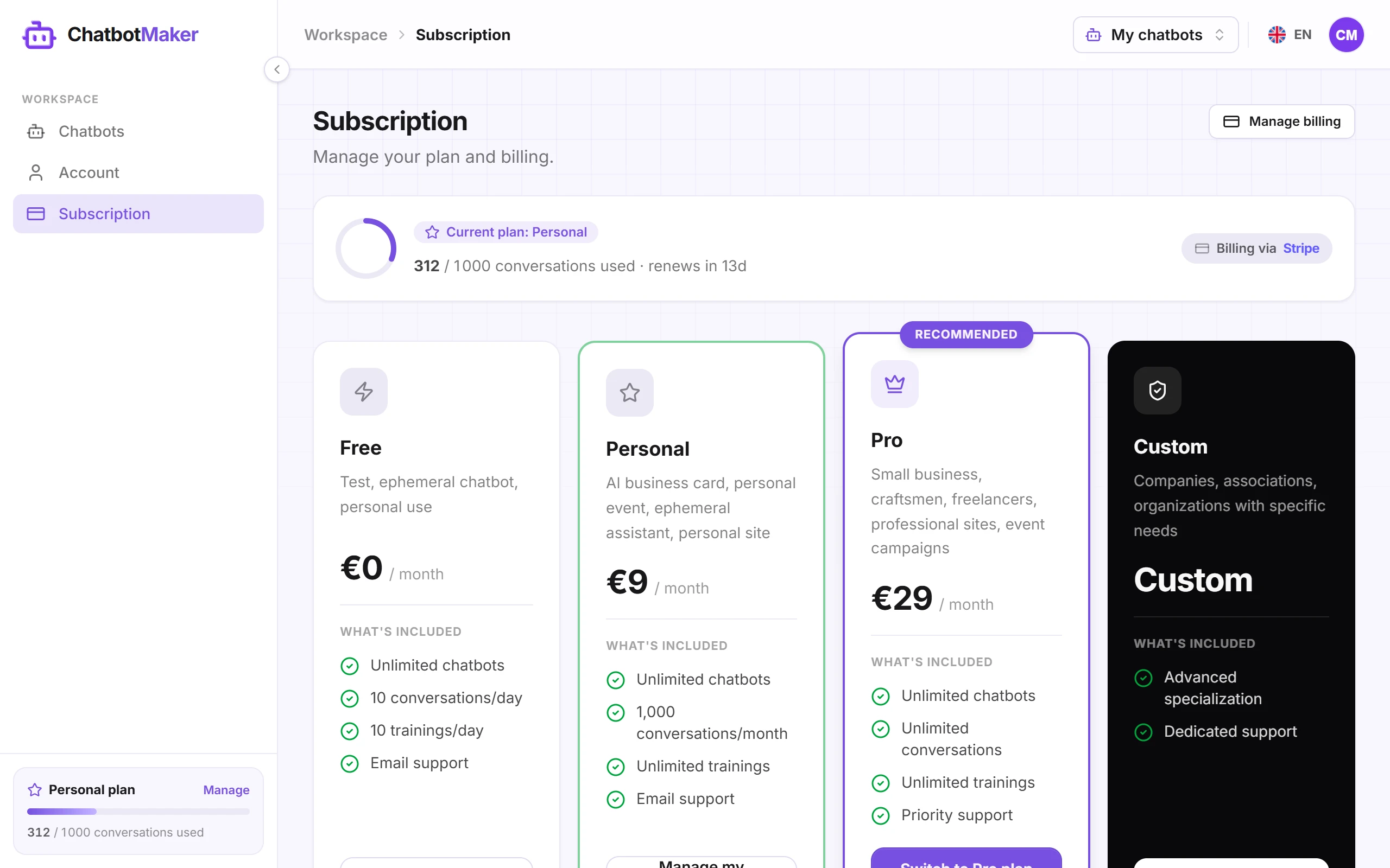 The Subscription page