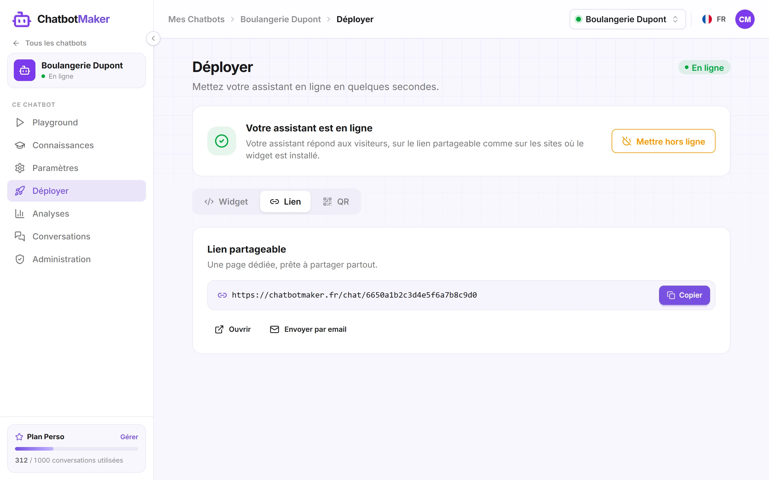 Le lien partageable