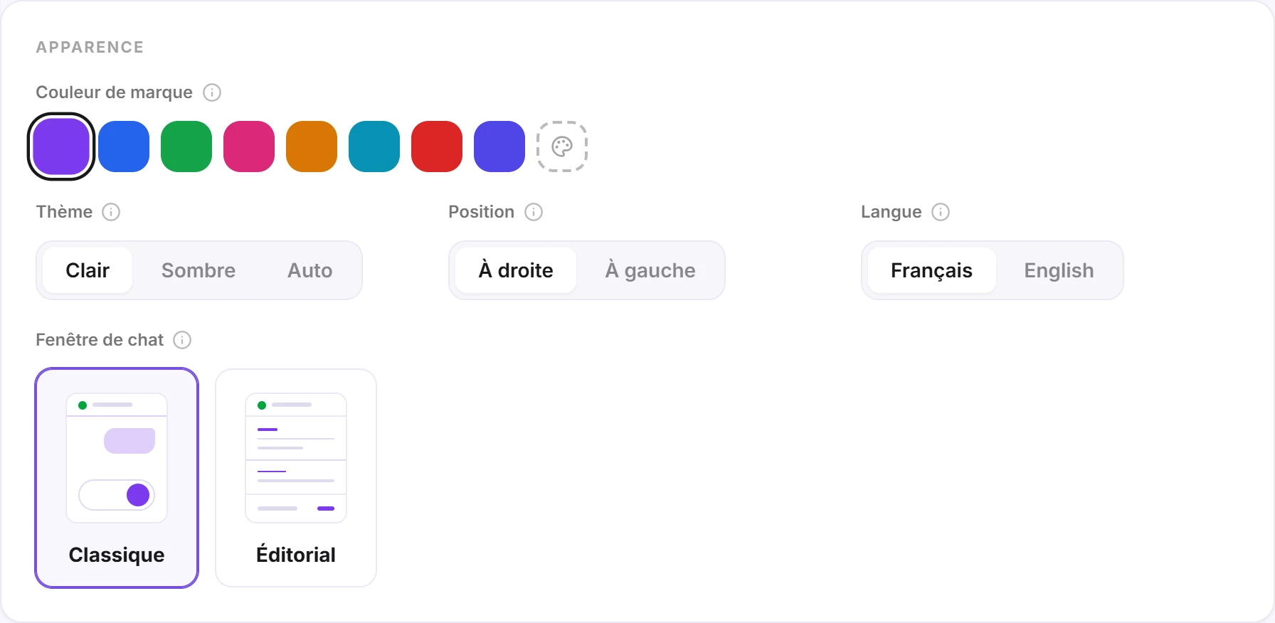 La carte Apparence