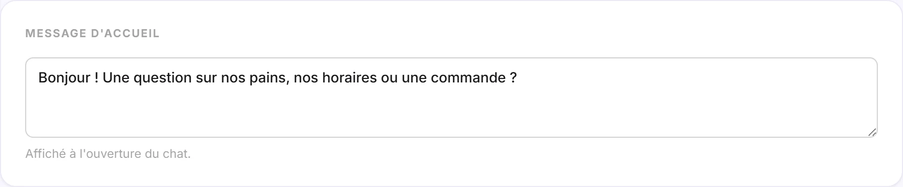La carte Message d’accueil